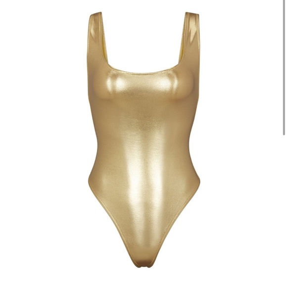 SKIMS METALLIC SWIM HIGH CUT ONE PIECE IN GOLD - Picture 2 of 2